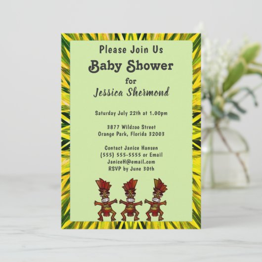 Tribal Fertilität Tanz Gelb & Grün Abstrakt Einladung (Stehend Vorderseite)