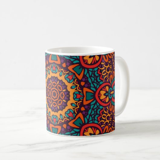 Tribal Festive: farbenfrohe ethnische Muster Kaffeetasse (VorderseiteRechts)