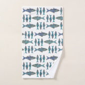 Tribal Fisch Blau moderne grafische Gestaltung Badhandtuch Set (Handtuch)