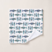 Tribal Fisch Blau moderne grafische Gestaltung Badhandtuch Set (Waschlappen)