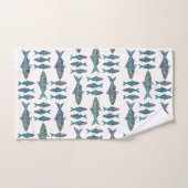 Tribal Fisch Blau moderne grafische Gestaltung Badhandtuch Set (Handtuch)