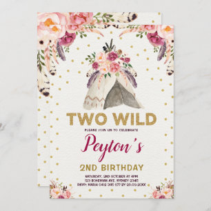 Tribal Floral Teepe ZWEI WILD Geburtstag Chic Gold Einladung