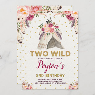 Tribal Floral Teepe ZWEI WILD Geburtstag Chic Gold Einladung