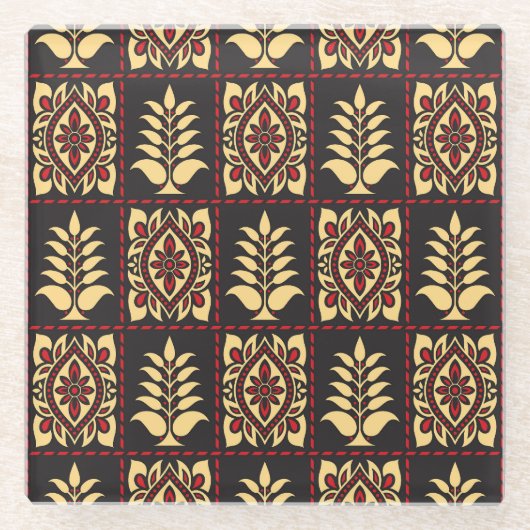 Tribal Floral: Vintages Muster Eleganz Glasuntersetzer (Vorderseite)