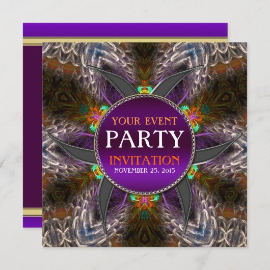 Tribal Fraktal Feathers Erwachsene Party Einladung (Vorne/Hinten)