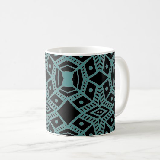 Tribal Gemis Black & Aquamarin Pattern Kaffee Tass Kaffeetasse (VorderseiteRechts)