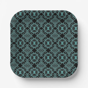 Tribal Gems Schwarz und Aquamarine Musterpapiere T Pappteller