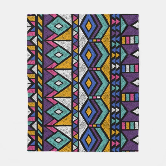 Tribal Geometric Aztec: Farbiges Vintages Muster Fleecedecke (Vorderseite)
