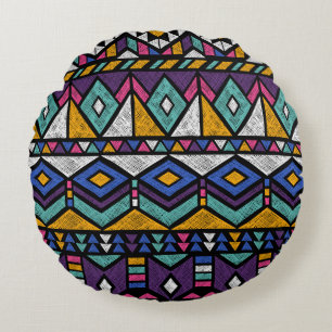 Tribal Geometric Aztec: Farbiges Vintages Muster Rundes Kissen