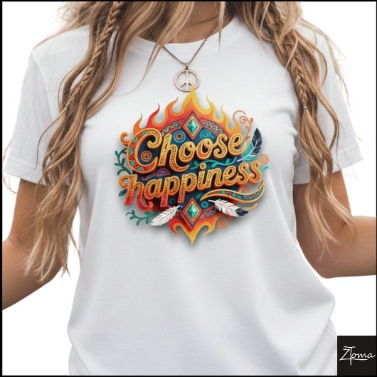 Tribal Geometric Choose Happiness 3D Art T-Shirt