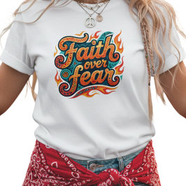 Tribal Geometric Faith Over Fear Flames T-Shirt