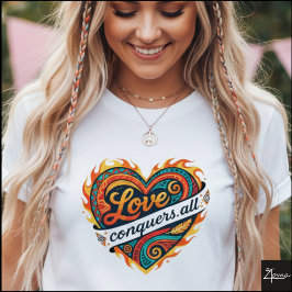 Tribal Geometric Heart Love Conquers All T-Shirt