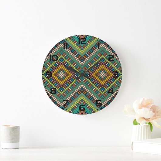 Tribal Geometric Muster Boho Ethnic Aztec Große Wanduhr