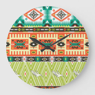 Tribal Geometric: Zitate Textmuster. Große Wanduhr
