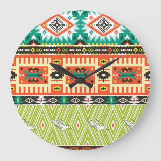 Tribal Geometric: Zitate Textmuster. Große Wanduhr (Vorderseite)