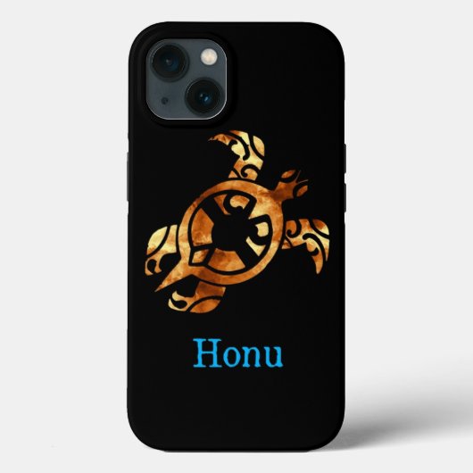 Tribal Gold Hawaiian Sea Turtle auf schwarz Case-Mate iPhone Hülle (Rückseite)