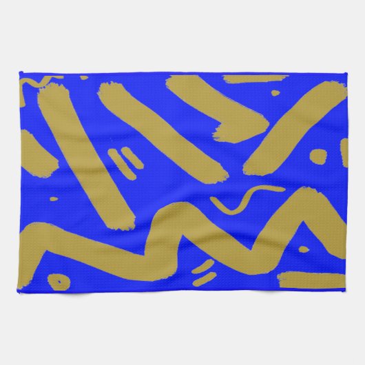 Tribal Gold und Royal Blue Geschirrtuch (Horizontal)