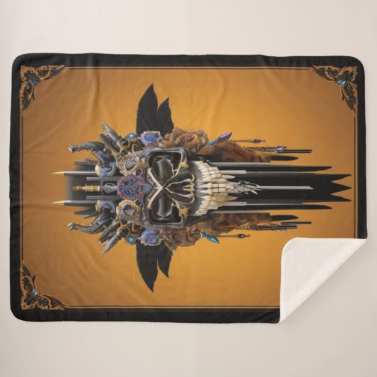 Tribal Gothic Skull Sherpa Blanket Sherpadecke (Vorderseite (Horizontal))