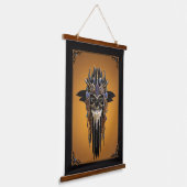 Tribal Gothic Skull Wall Tapestry Wandteppich Mit Holzrahmen (Gewinkelt)