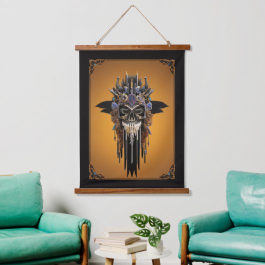 Tribal Gothic Skull Wall Tapestry Wandteppich Mit Holzrahmen (Wohnzimmer)