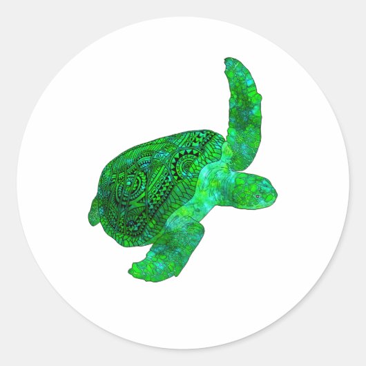 Tribal Green Sea Turtle Runder Aufkleber (Vorderseite)