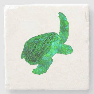 Tribal Green Sea Turtle Steinuntersetzer