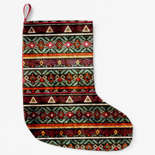 Tribal Grunge Ethno Volksmuster im Retro-Stil Kleiner Weihnachtsstrumpf