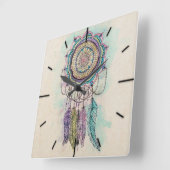 Tribal-Handanstrich Traumcatcher Mandala-Design Quadratische Wanduhr (Winkel)