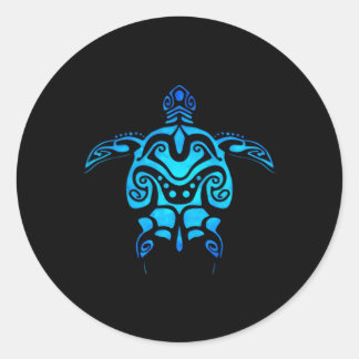 Tribal Hawaiian Maori Sonnenseeschildkröte auf zwe Runder Aufkleber