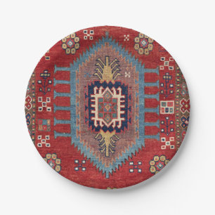 Tribal Honeycomb Palmette II Red Blume Pappteller