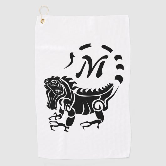 Tribal Iguana Monogram Golfhandtuch (Vorderseite)