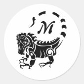Tribal Iguana Monogram Runder Aufkleber (Vorderseite)