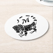 Tribal Iguana Monogram Runder Pappuntersetzer (Angewinkelt)