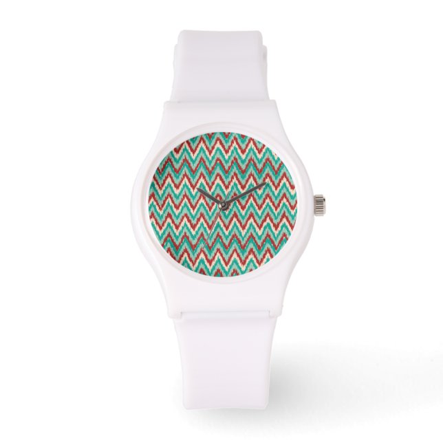 Tribal iKat ZigZag Zickzack Muster Armbanduhr (Vorderseite)