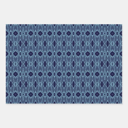 Tribal inspiriert geometrisches Muster in Blau und Geschenkpapier Set (Vorderseite)