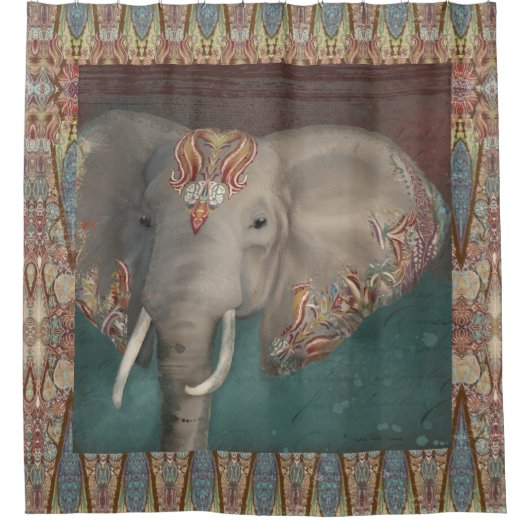 Tribal Kashmir Kani Muster Elephant Boho Bohemisch Duschvorhang (Vorderseite)