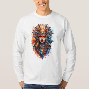 Tribal-Kriegerkönigin-Kunst – Fantasy-Kopfschmuck- T-Shirt
