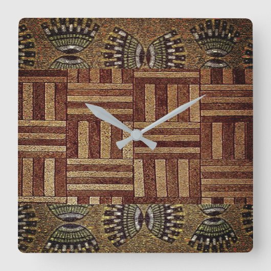 Tribal Kuba Cloth Print Square Wall Clock Quadratische Wanduhr (Vorderseite)