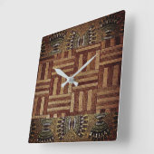 Tribal Kuba Cloth Print Square Wall Clock Quadratische Wanduhr (Winkel)