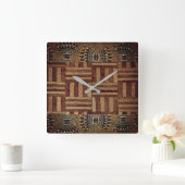 Tribal Kuba Cloth Print Square Wall Clock Quadratische Wanduhr (Zuhause)