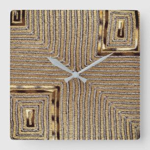 Tribal Kuba Cloth Print  Square Wall Clock Quadratische Wanduhr