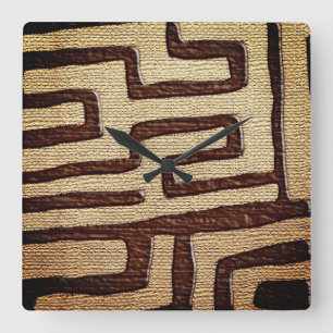 Tribal Kuba Tuch Print Square Wall Clock Quadratische Wanduhr