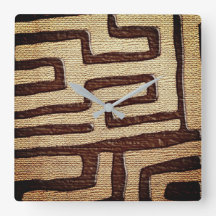 Tribal Kuba Tuch Print Square Wall Clock