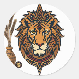 Tribal Lion mit erdigen Tones Runder Aufkleber
