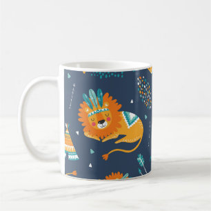 Tribal Lions Cartoon Nahtloses Muster Kaffeetasse