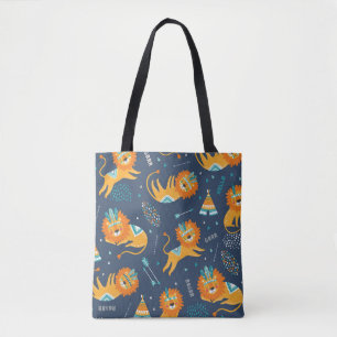 Tribal Lions Cartoon Nahtloses Muster Tasche