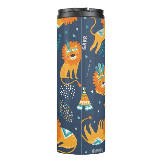 Tribal Lions Cartoon Nahtloses Muster Thermosbecher (Rückseite)