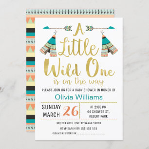 Tribal Little One Imitats Gold Baby Dusche Einladu Einladung