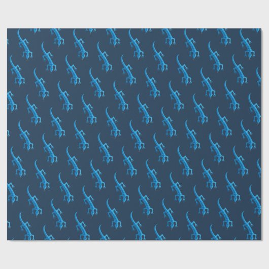 Tribal Lizard Blaues Muster Geschenkpapier (Flach)