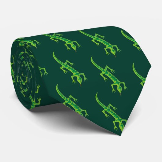 Tribal Lizard Green Pattern Krawatte (Gerollt)
